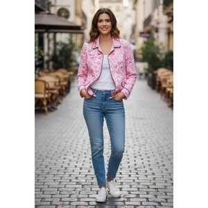 David Brooks Women's Pink‎ White Floral Blazer Jacket Lightweight Casual SZ 12